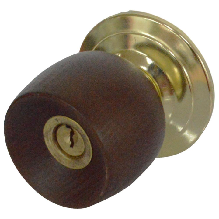 CHAPAS PUERTA ALCOBA POMO MADERA CAFE OSCURA ESCUDO DORADO UDUKE